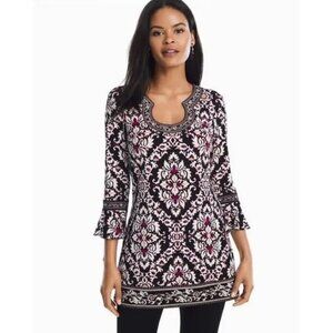 WHITE HOUSE BLACK MARKET Tunic Top Women’s Medium 3/4-Sleeve Damask Swirl Shirt